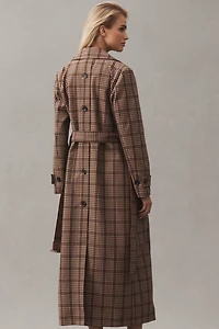 Avec Les Filles Belted Plaid Trench Coat