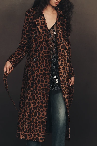 Avec Les Filles Flocked Velvet Animal Print Trench Coat