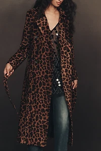 Avec Les Filles Flocked Velvet Animal Print Trench Coat