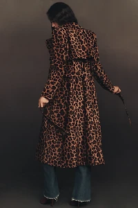 Avec Les Filles Flocked Velvet Animal Print Trench Coat