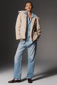 Avec Les Filles Faux Fur Cable-Knit Jacket