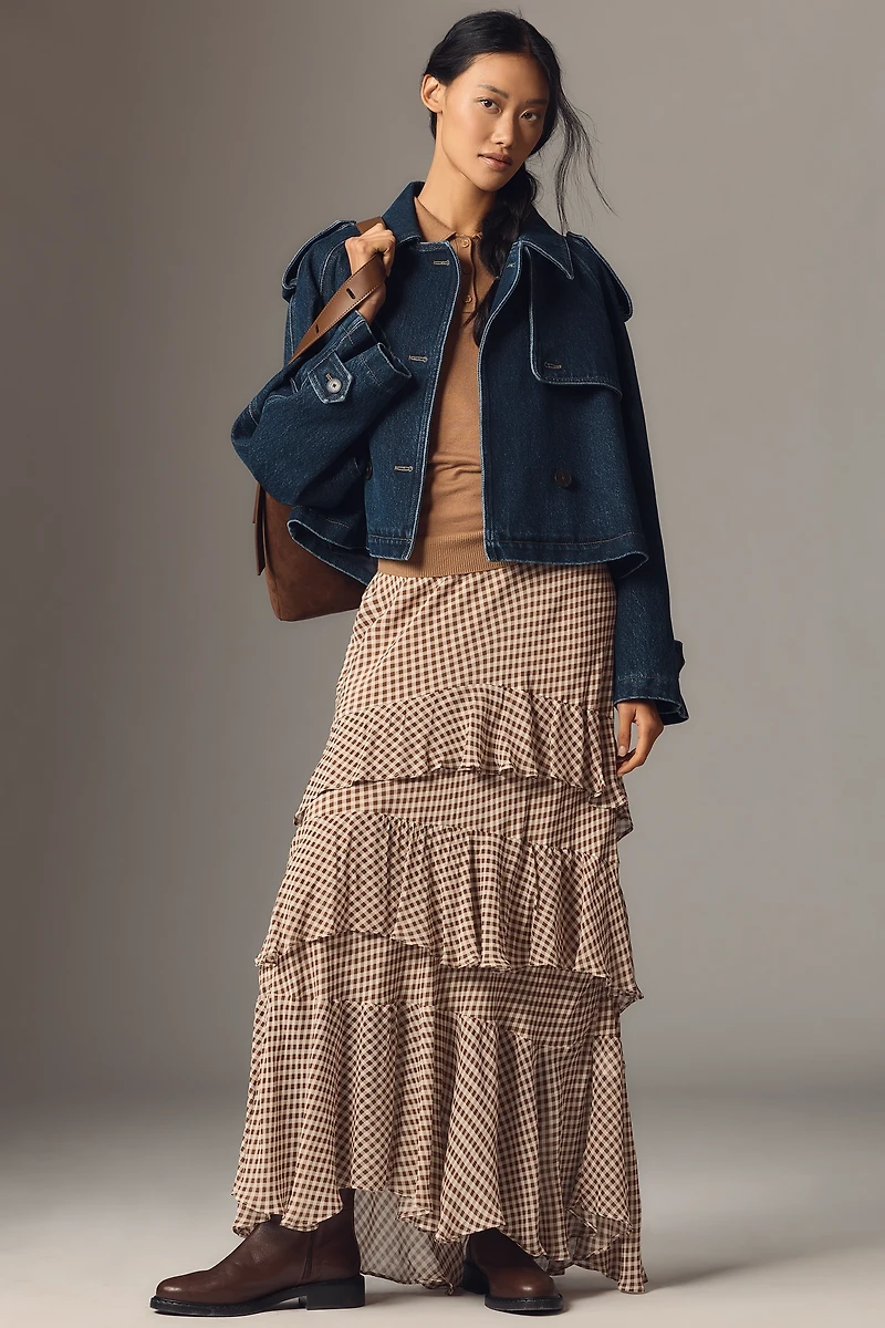 Closed Cropped Denim Trench Coat
