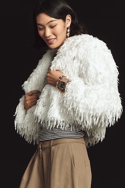 By Anthropologie Faux-Feather Fuzzy Crop Jacket