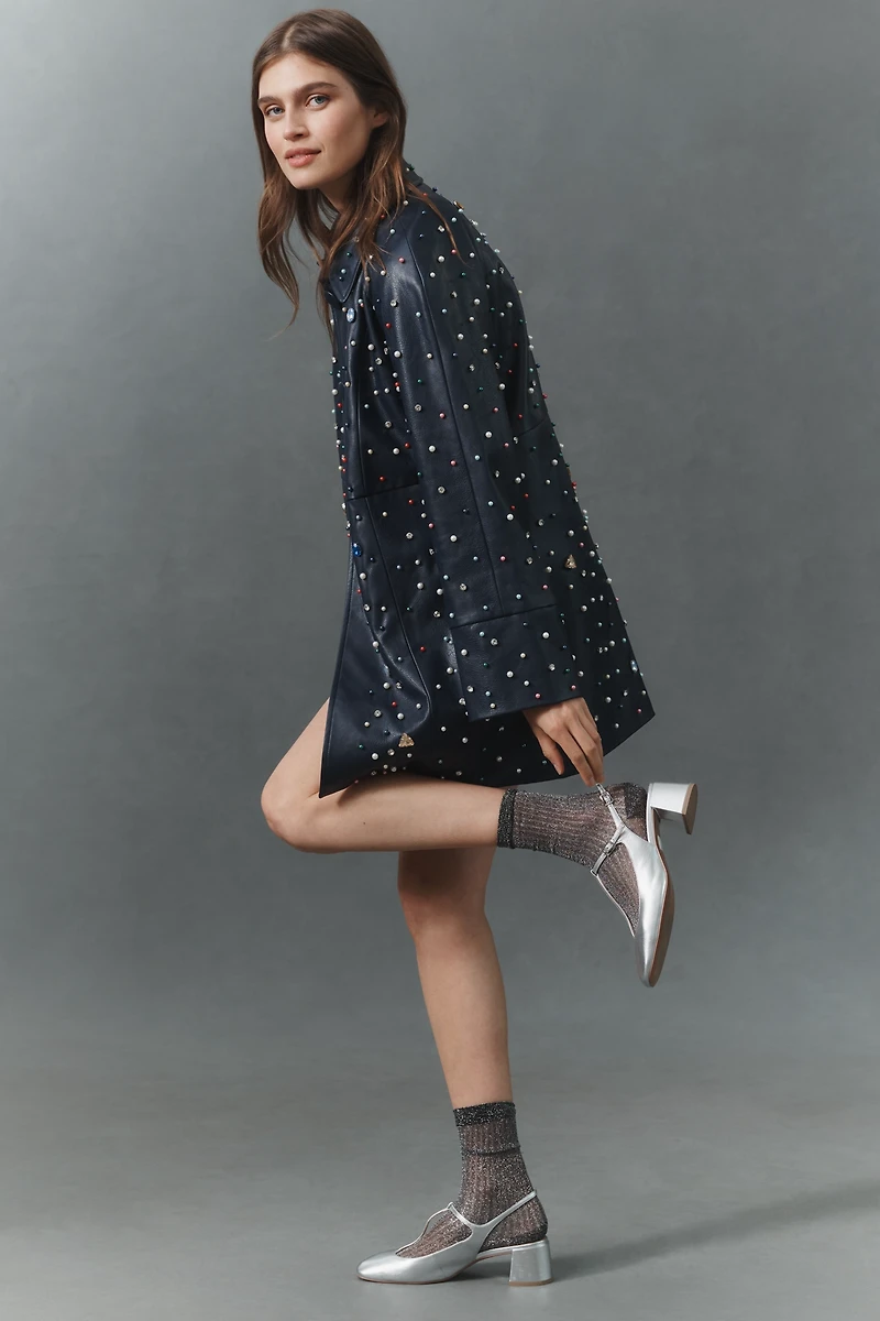 Maeve Embellished Faux-Leather Car Coat