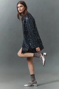 Maeve Embellished Faux-Leather Car Coat