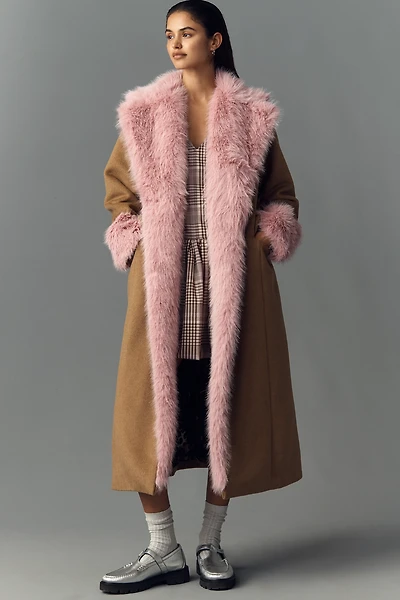 Maeve Faux Fur-Lined Wool Blend Maxi Coat