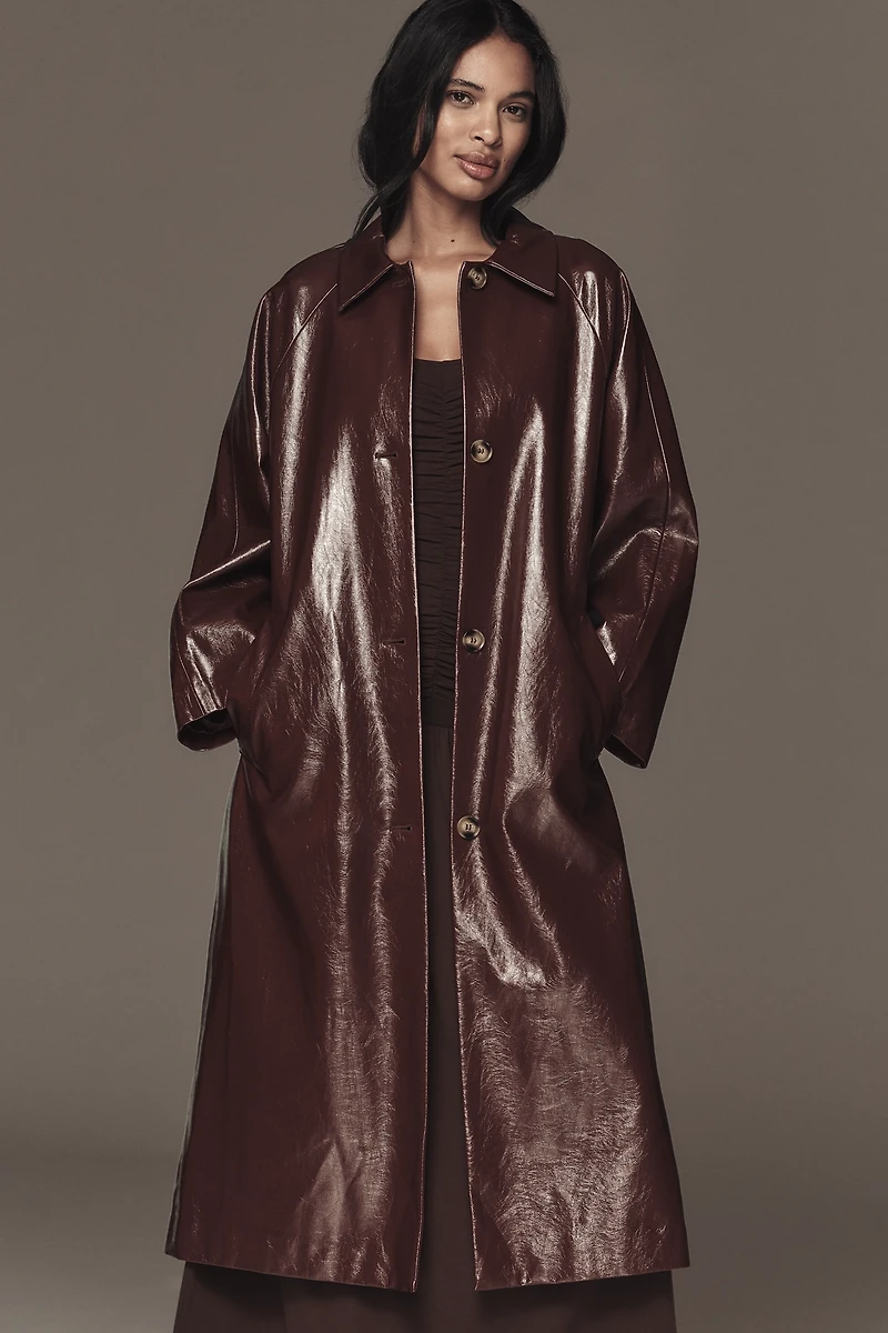 FRNCH Halimi Patent Faux-Leather Trench Coat