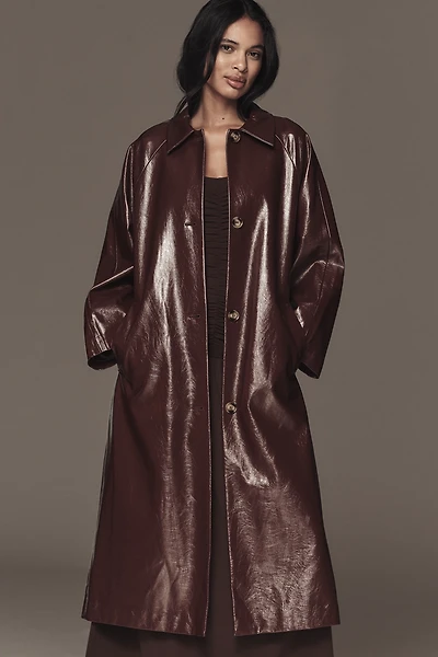 FRNCH Halimi Patent Faux-Leather Trench Coat
