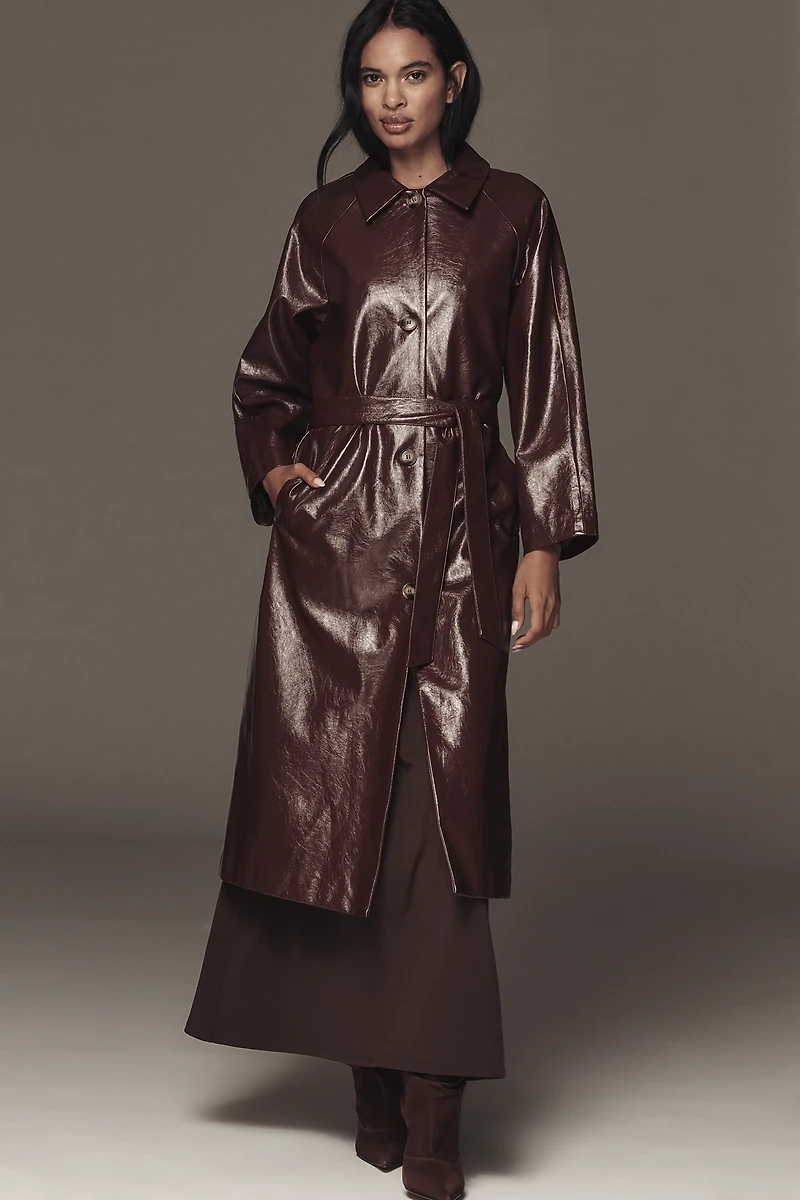 FRNCH Halimi Patent Faux-Leather Trench Coat