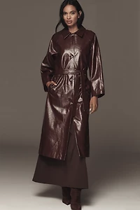 FRNCH Halimi Patent Faux-Leather Trench Coat