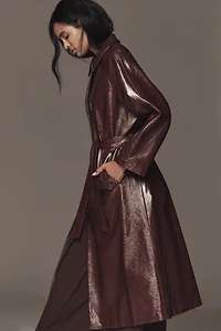 FRNCH Halimi Patent Faux-Leather Trench Coat