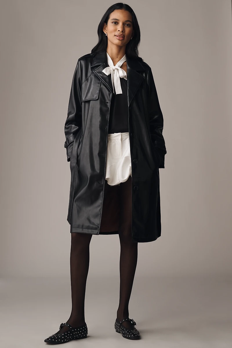 NVLT Faux-Leather Trench Coat