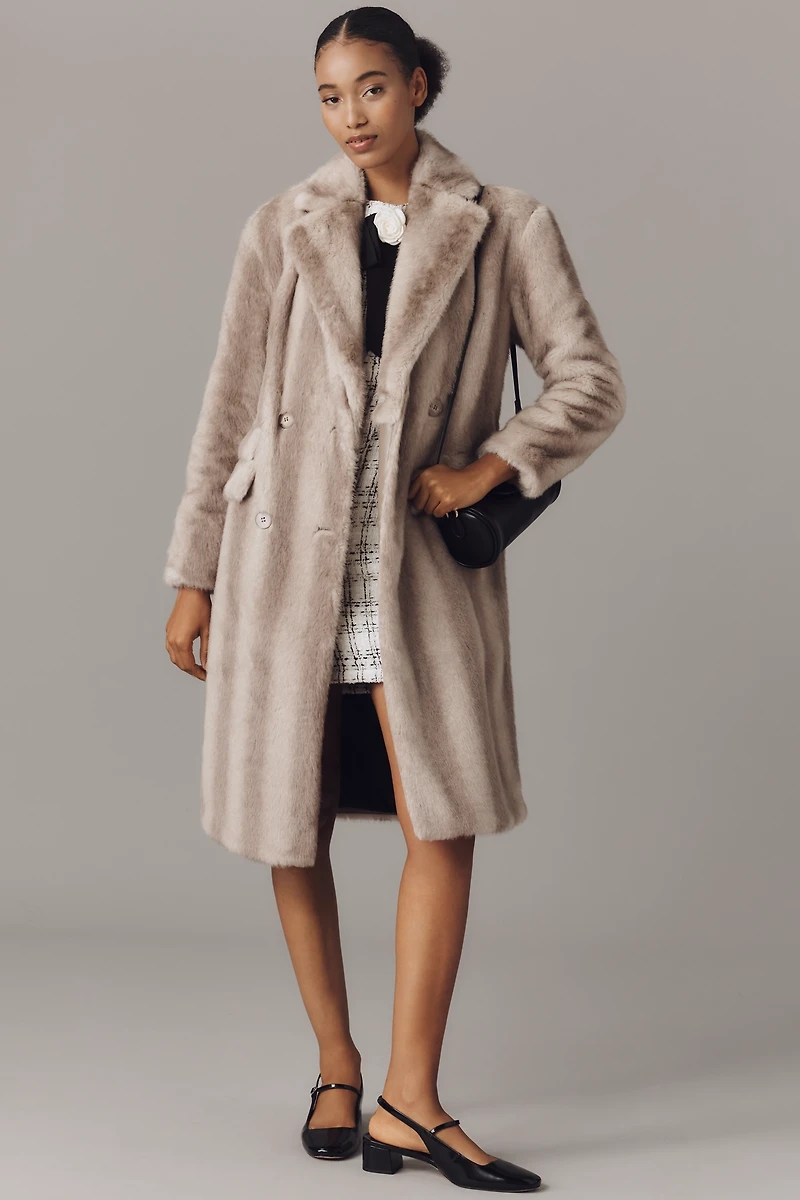 NVLT Mink Faux-Fur Double-Breasted Coat