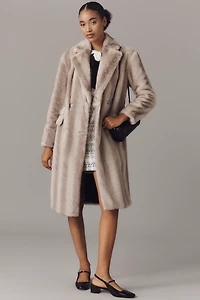 NVLT Mink Faux-Fur Double-Breasted Coat