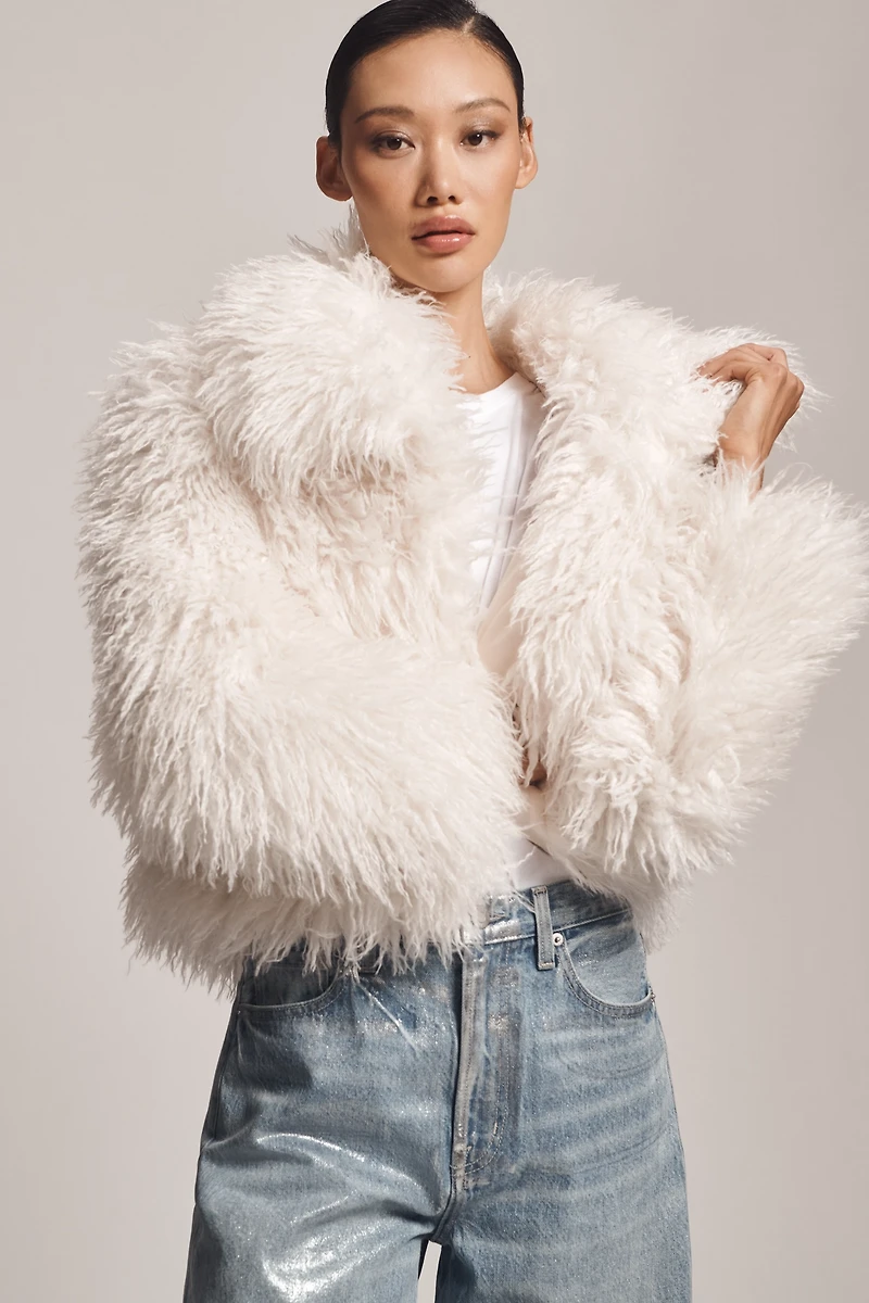 NVLT Crop Fringe Faux Fur Coat