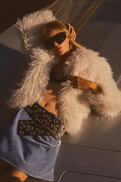 NVLT Crop Fringe Faux-Fur Coat