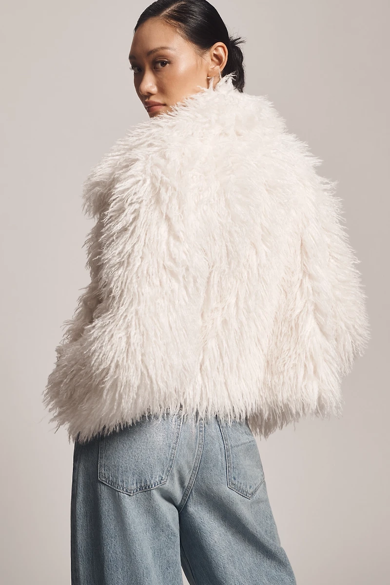 NVLT Crop Fringe Faux Fur Coat