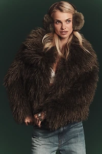 NVLT Crop Fringe Faux-Fur Coat