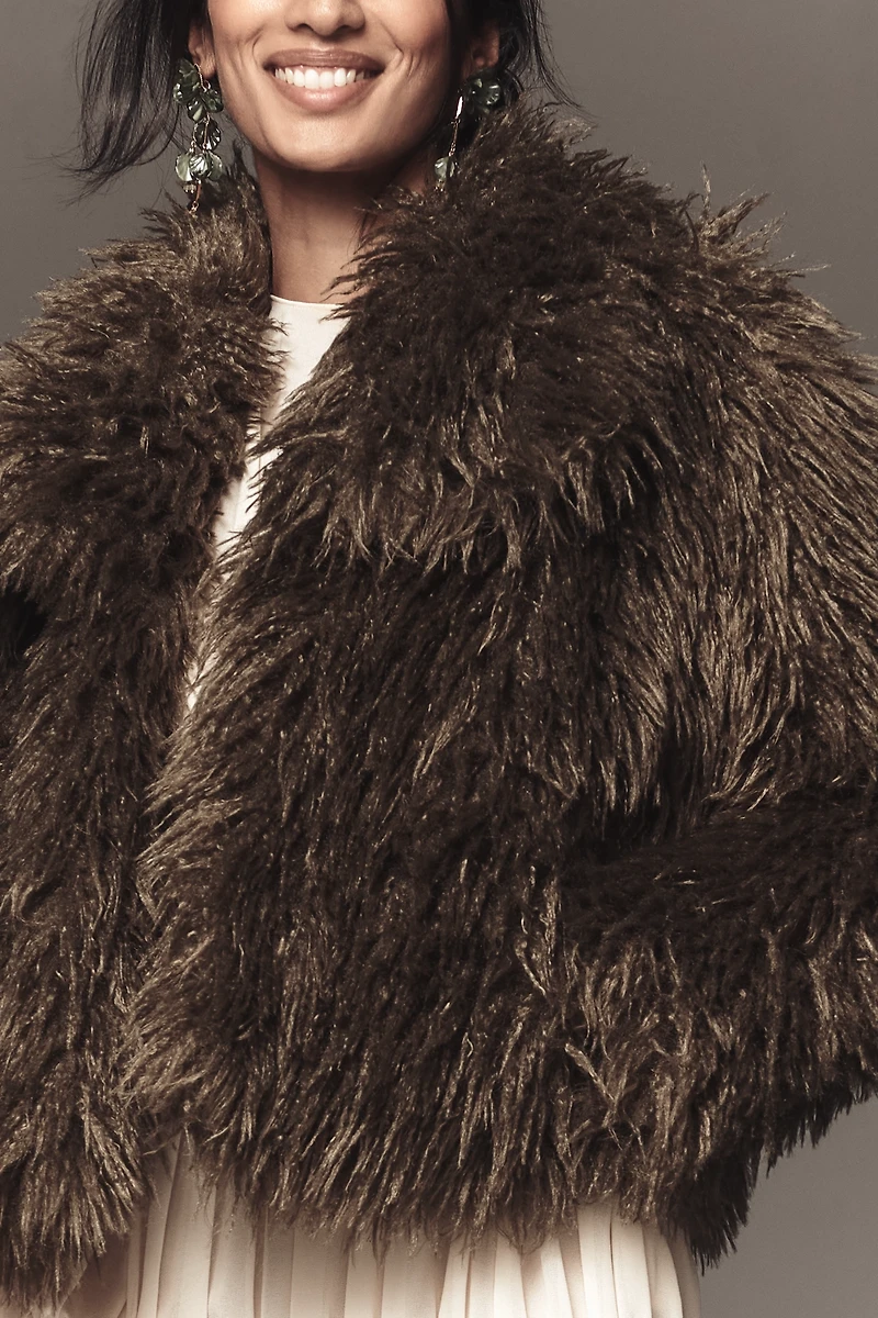 NVLT Crop Fringe Faux-Fur Coat