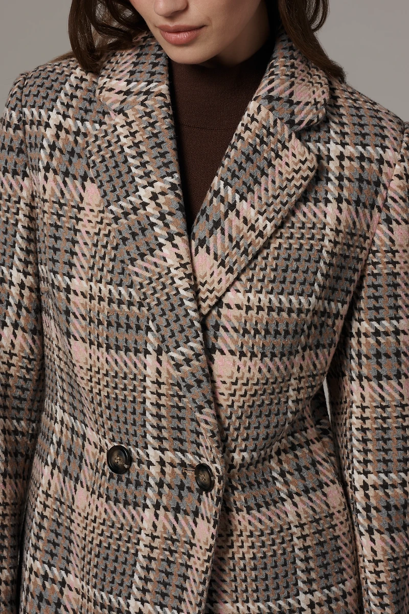 Ellen Tracy Plaid Tweed Double-Breasted Coat