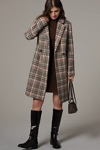 Ellen Tracy Plaid Tweed Double-Breasted Coat