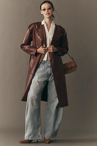 NVLT Faux-Leather Belted Trench Coat