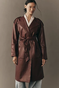 NVLT Faux-Leather Belted Trench Coat