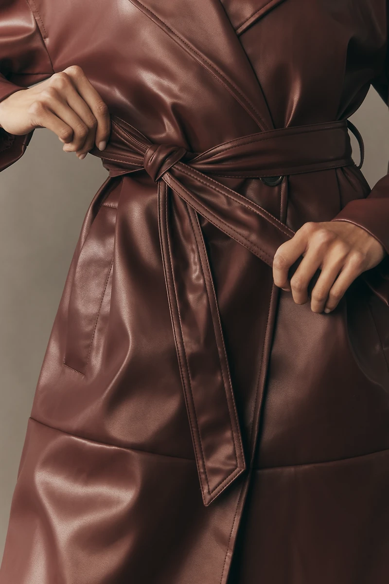 NVLT Faux-Leather Belted Trench Coat