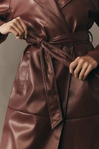 NVLT Faux-Leather Belted Trench Coat