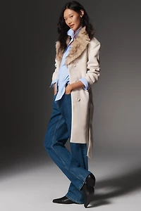 Ellen Tracy Faux Fur Collar Wrap Coat