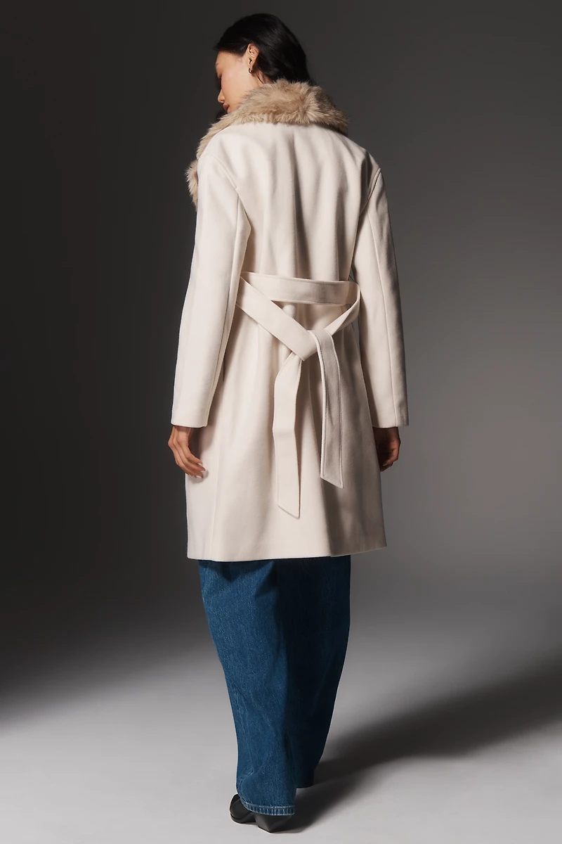 Ellen Tracy Faux Fur Collar Wrap Coat