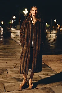 Maeve Faux-Fur Channeled Long Coat