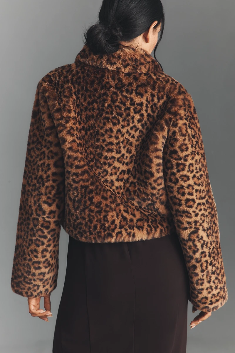 Maeve Faux-Fur Leopard Crop Jacket