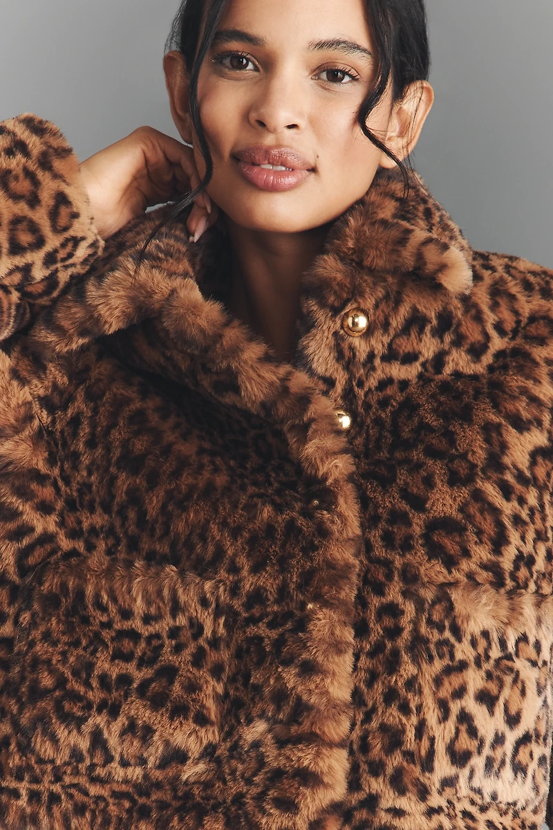 Maeve Faux-Fur Leopard Crop Jacket