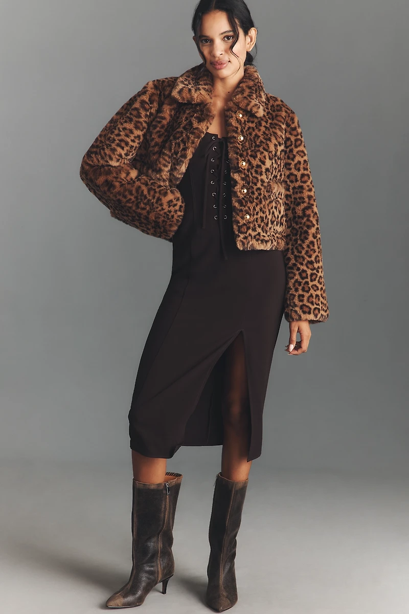 Maeve Faux-Fur Leopard Crop Jacket