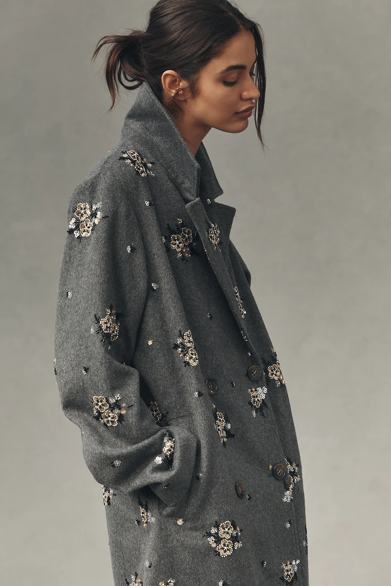 By Anthropologie Embellished Wool Blend Coat