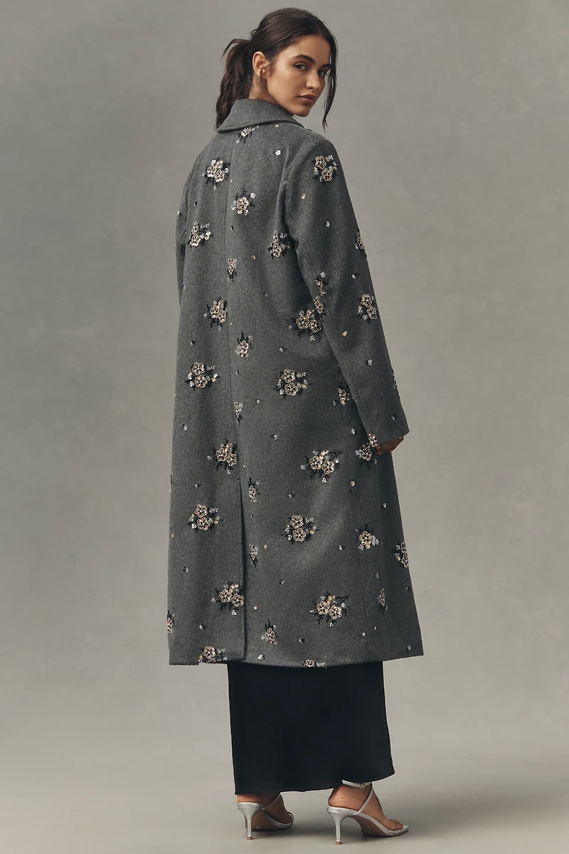 By Anthropologie Embellished Wool Blend Coat