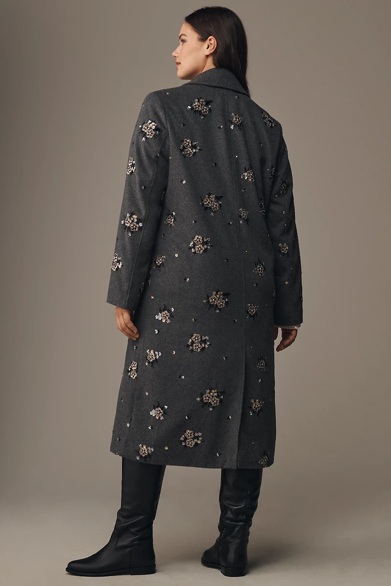 By Anthropologie Embellished Wool Blend Coat