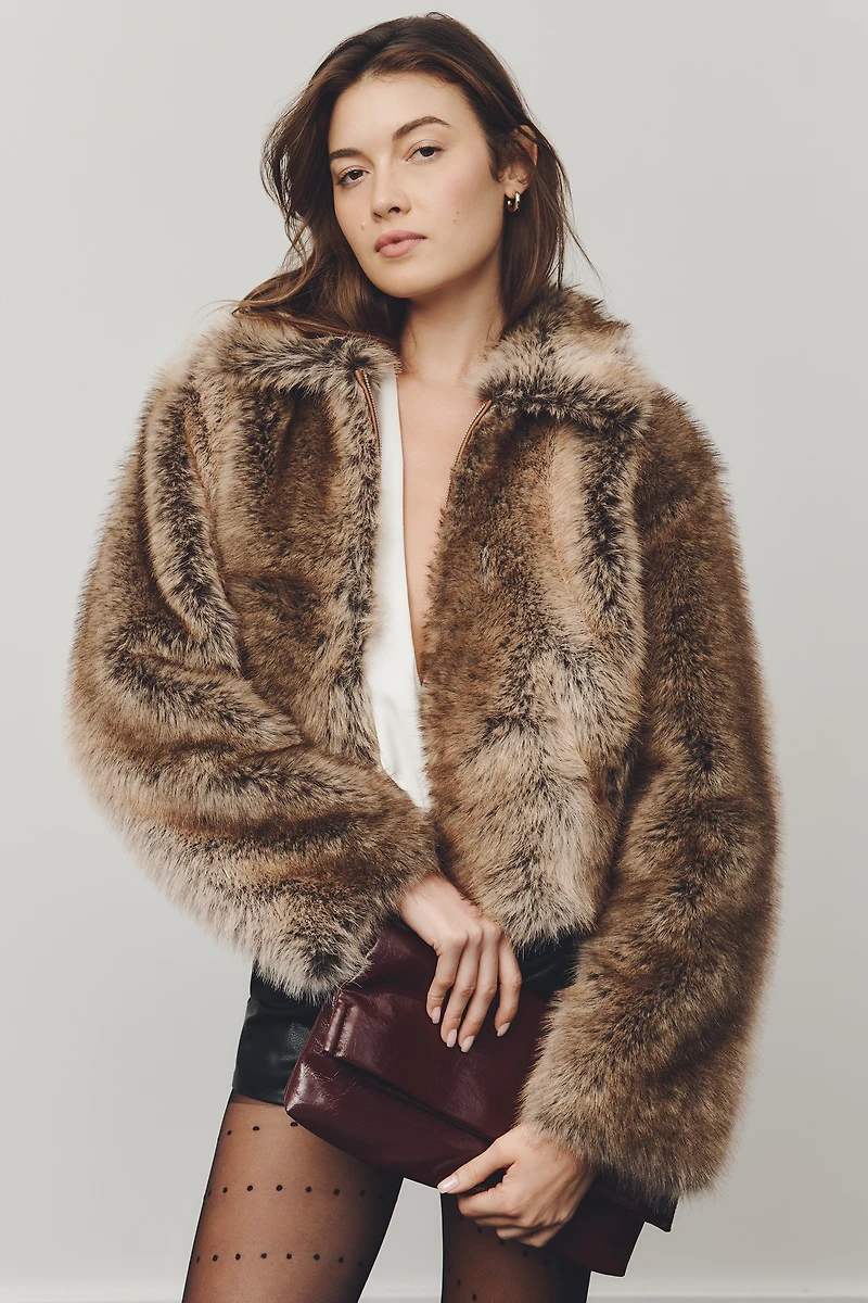 Maeve Cropped Faux Fur Coat