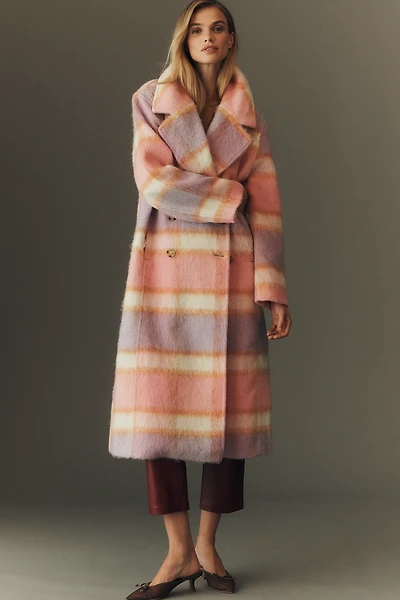 Maeve Wool Blend Plaid Long Coat