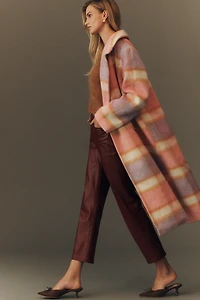Maeve Wool Blend Plaid Long Coat