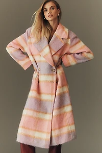 Maeve Wool Blend Plaid Long Coat