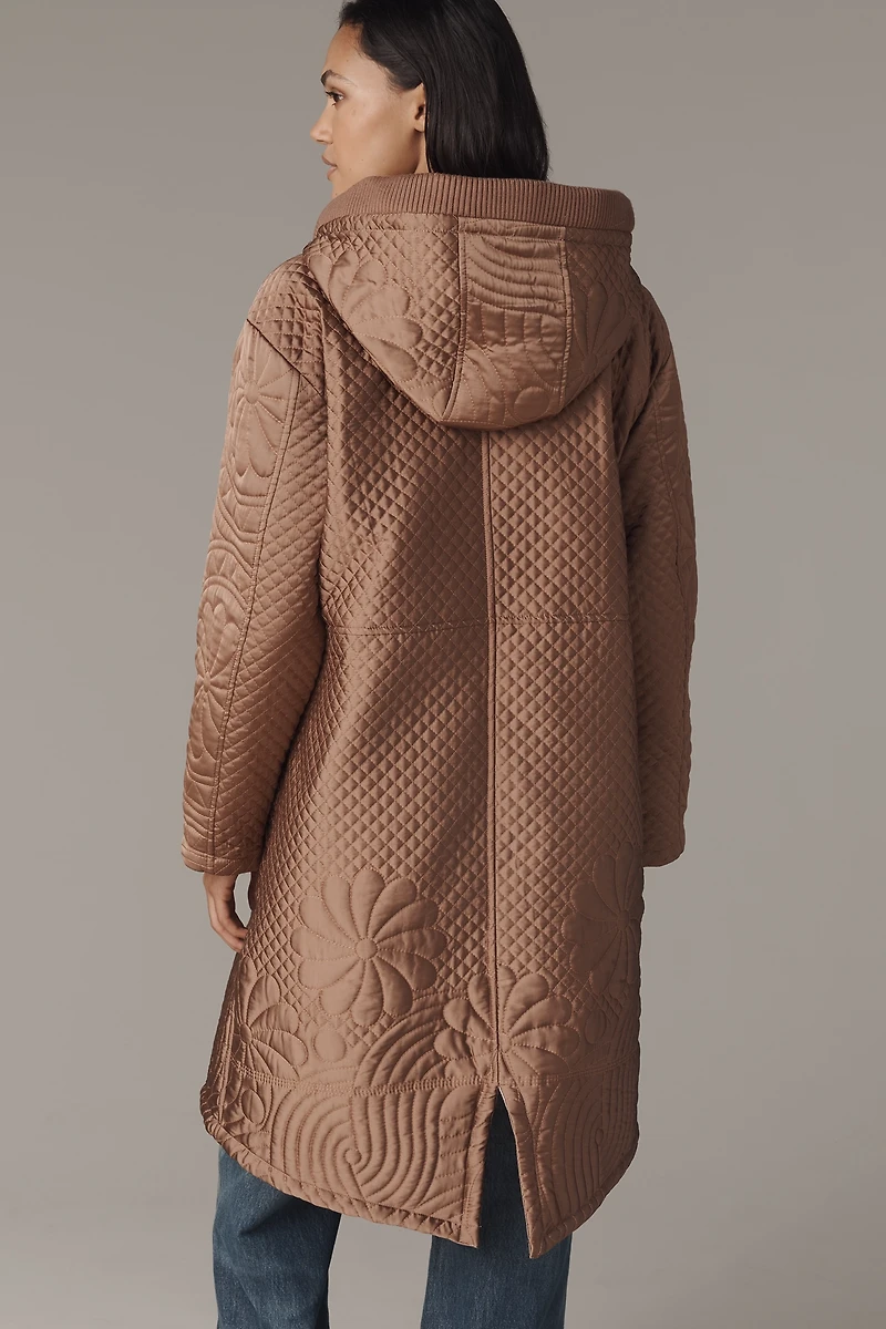 By Anthropologie Embroidered Hooded Anorak Coat
