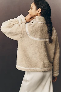 By Anthropologie Sherpa Fleece Lace-Trim Crop Jacket