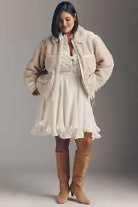 By Anthropologie Sherpa Fleece Lace-Trim Crop Jacket