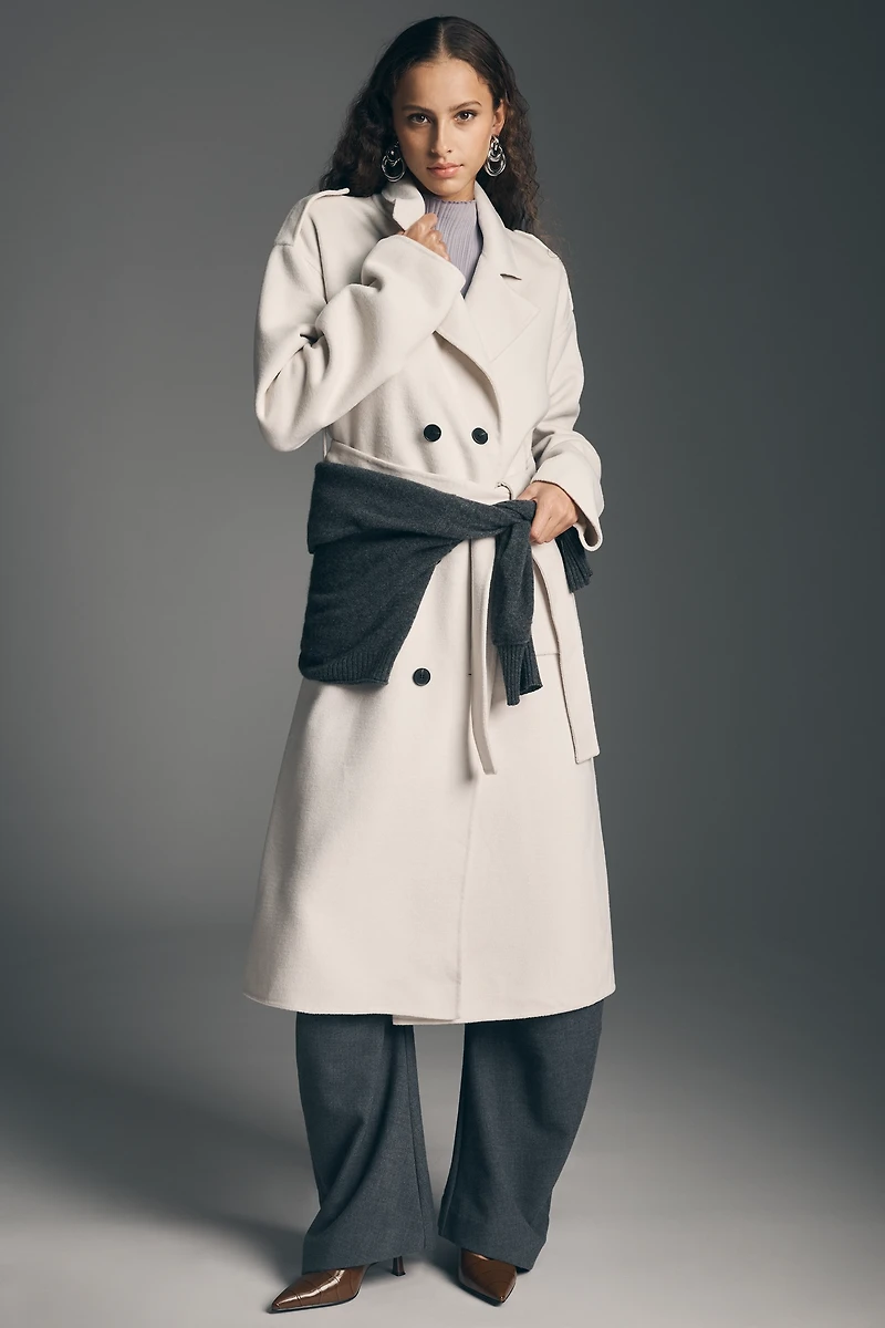 By Anthropologie Double Breasted Wool Blend Trench Coat