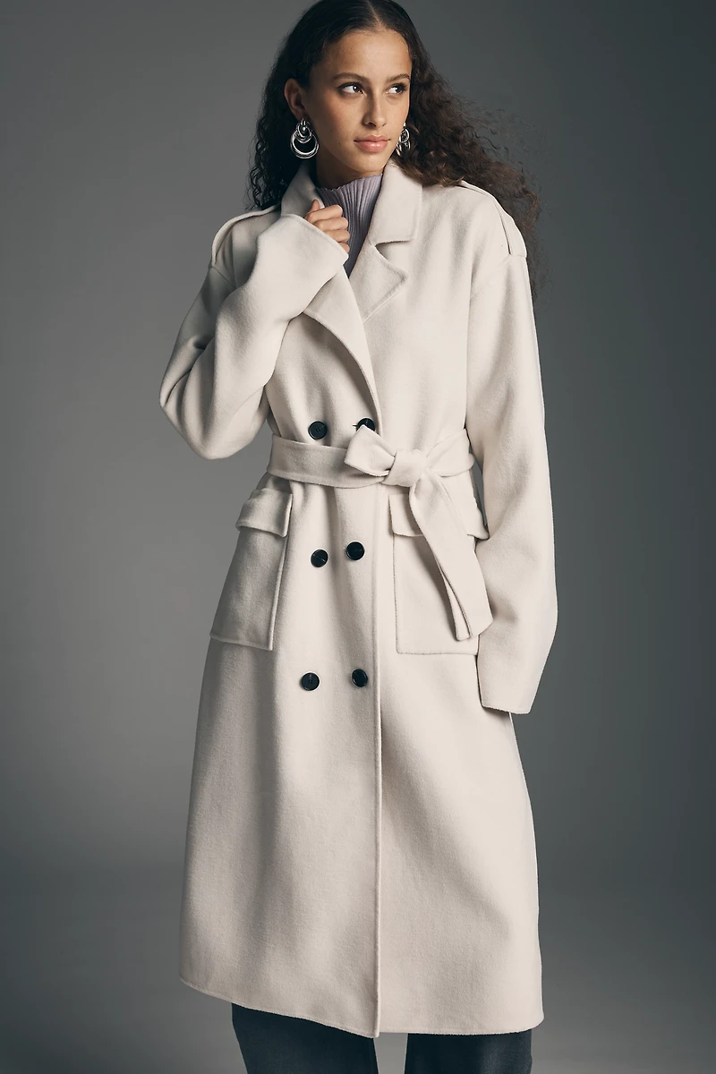 By Anthropologie Double Breasted Wool Blend Trench Coat