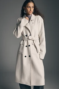 By Anthropologie Double Breasted Wool Blend Trench Coat