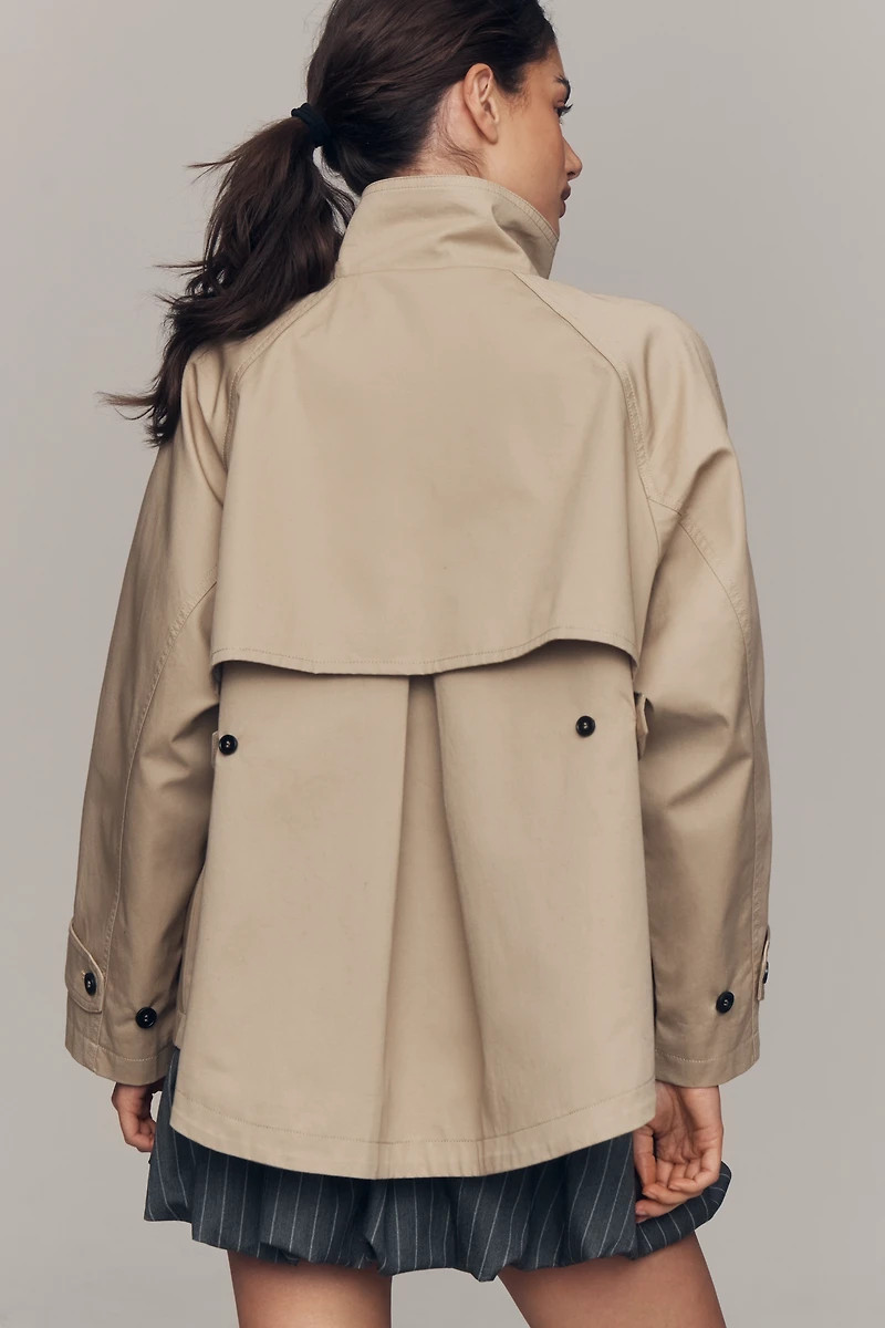 Maeve Swing Funnel-Neck Cape Jacket