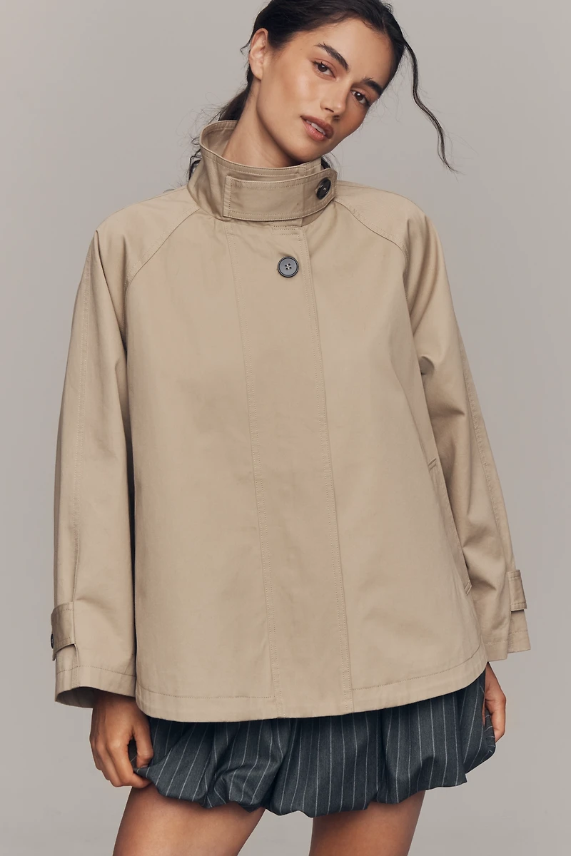 Maeve Swing Funnel-Neck Cape Jacket
